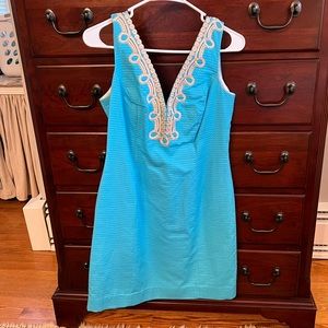 Lilly Pulitzer aqua and gold dress size 4